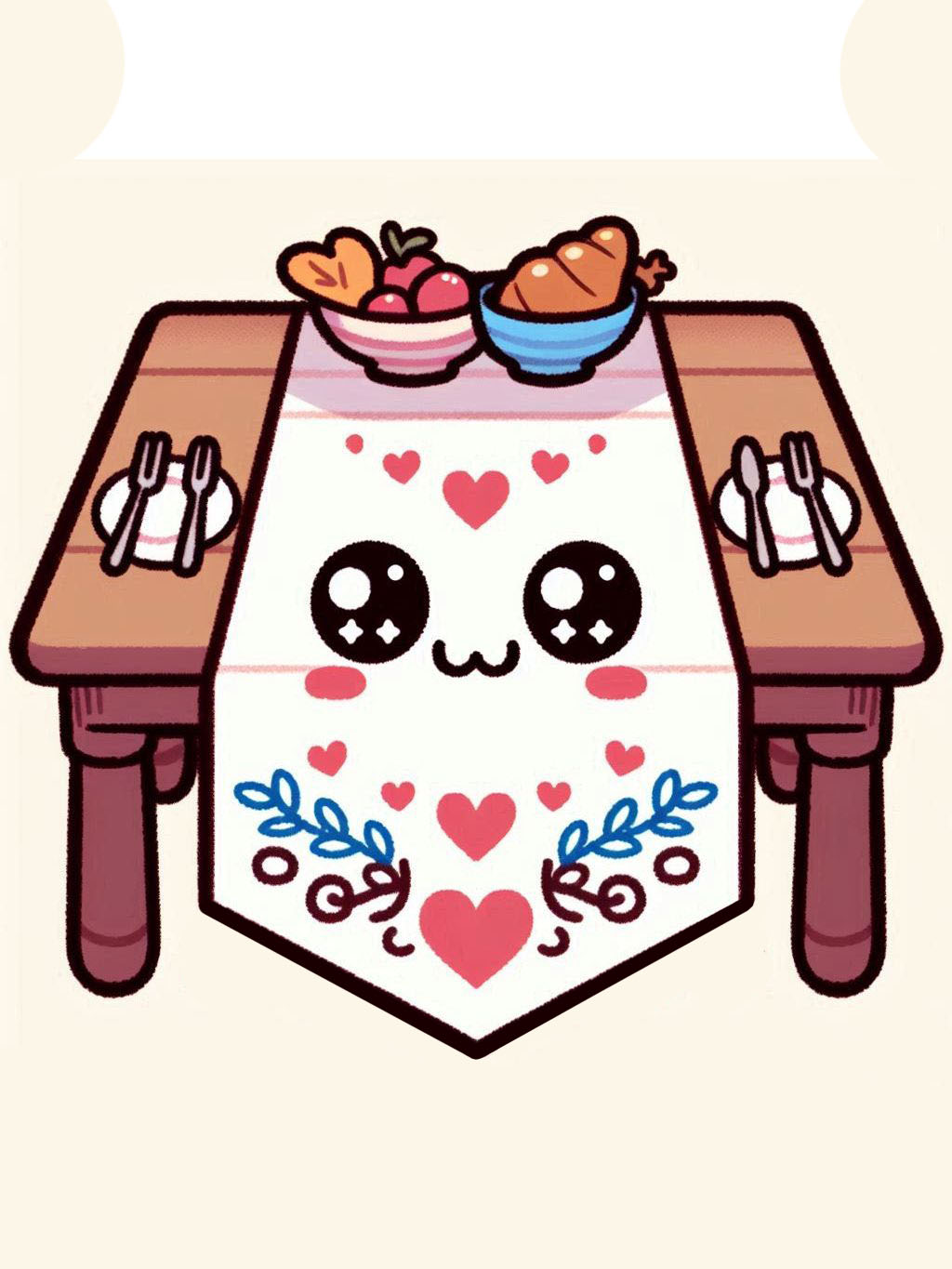 Thanksgiving love drawing ideas featuring a cute heart-decorated table runner on a Thanksgiving table set with plates, utensils, and bowls of food.
